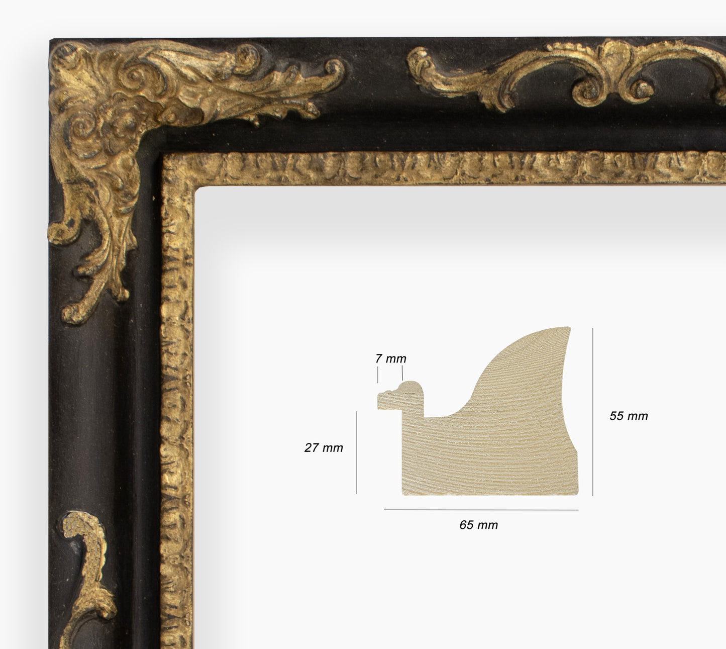 Miroirs ancien sur mesure noir et or cor.430.601