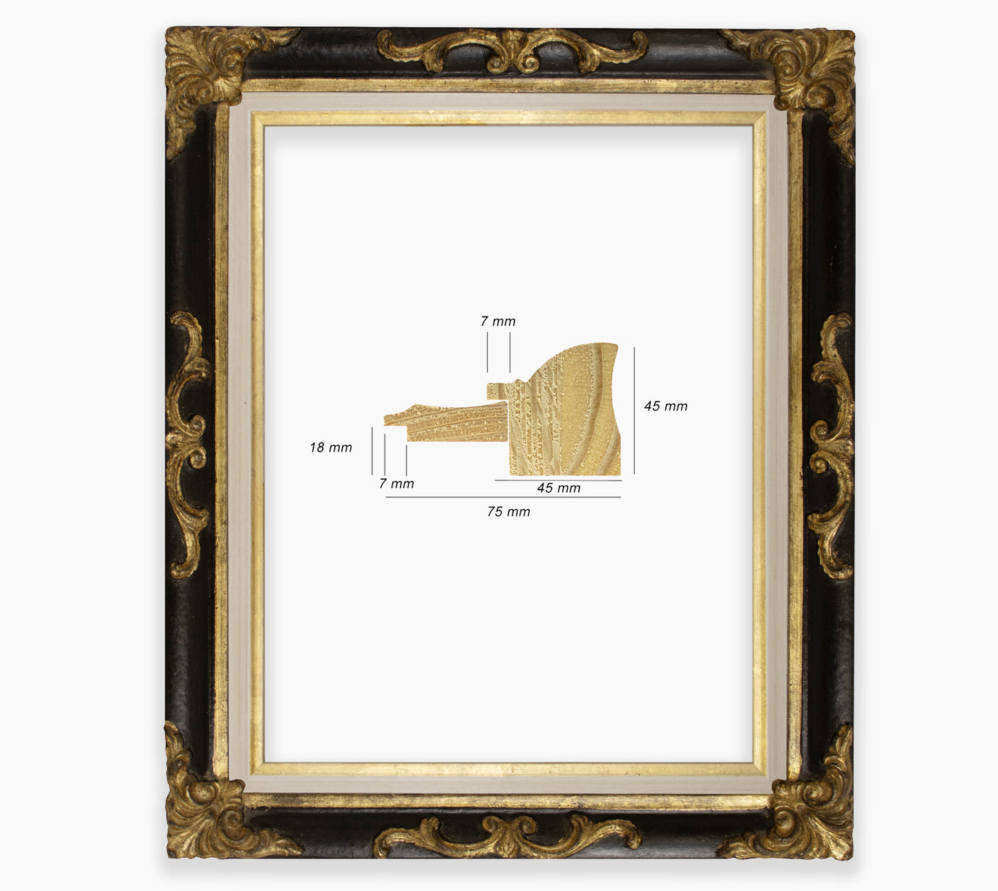 Black baroque frame with gold leaf COR227601135