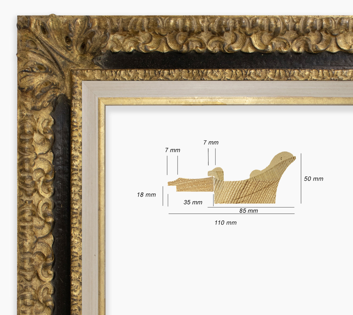 Black baroque frame with gold leaf COR4480601135