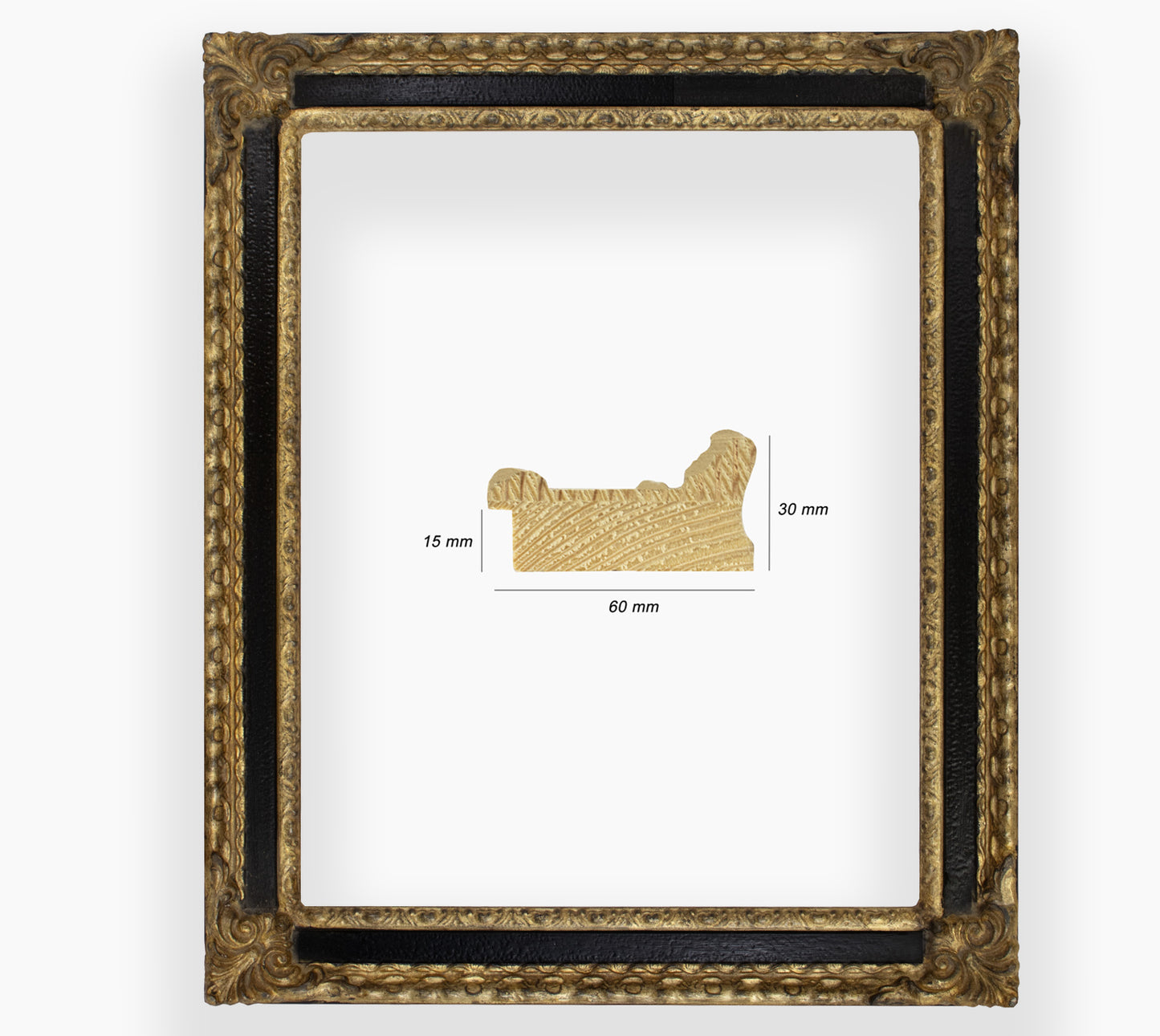 COR.343.601 cadre en bois à la feuille d'or gorge noire