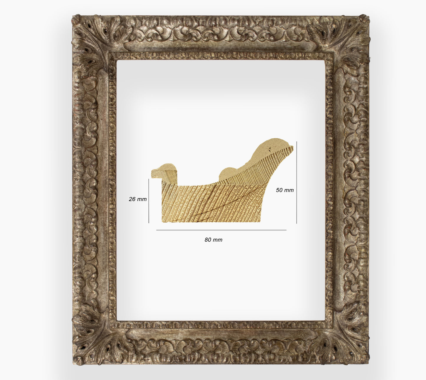 COR.4480.231 cadre en bois à la feuille argent antique