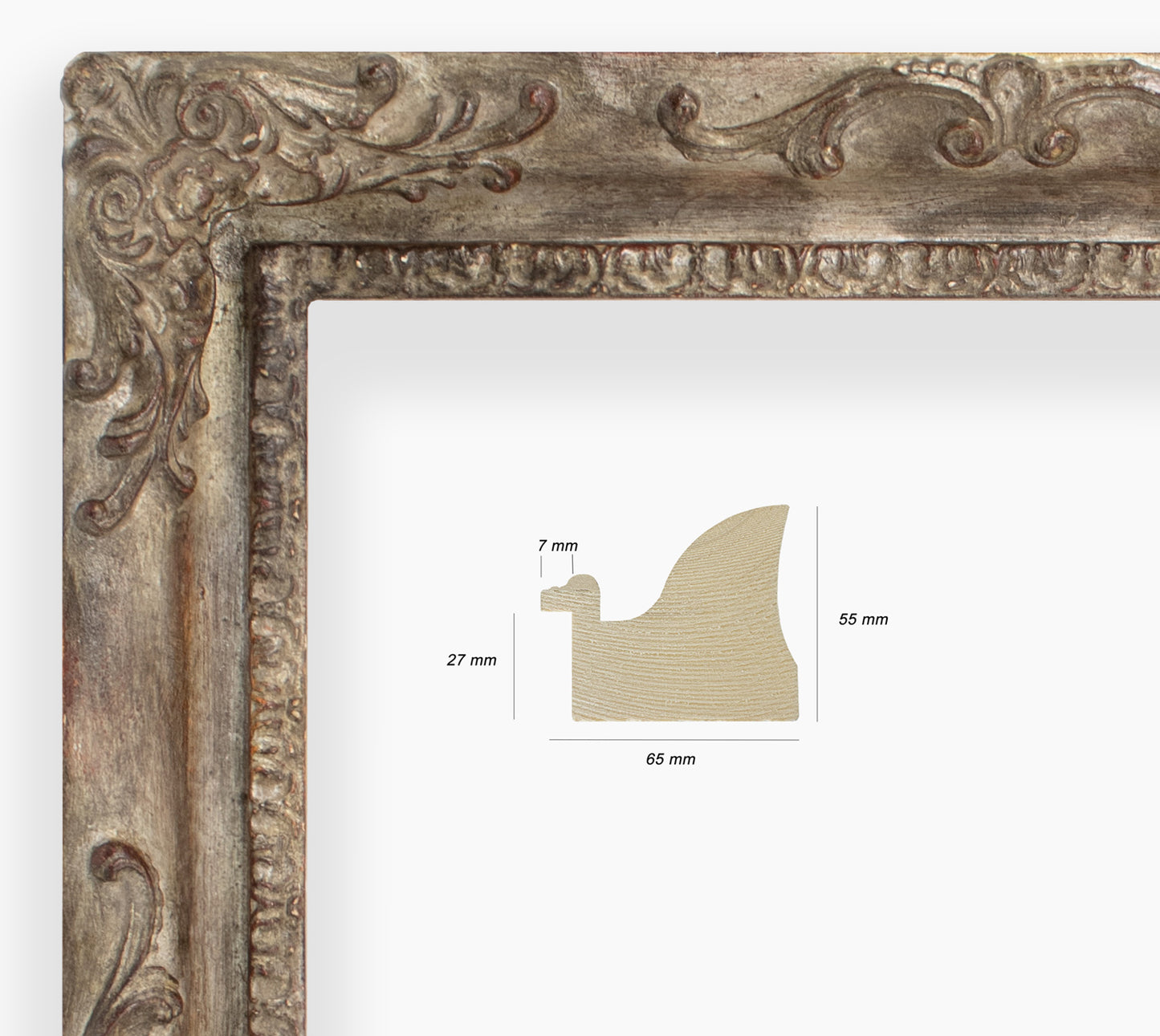 COR.430.231 wooden frame with antique silver leaf