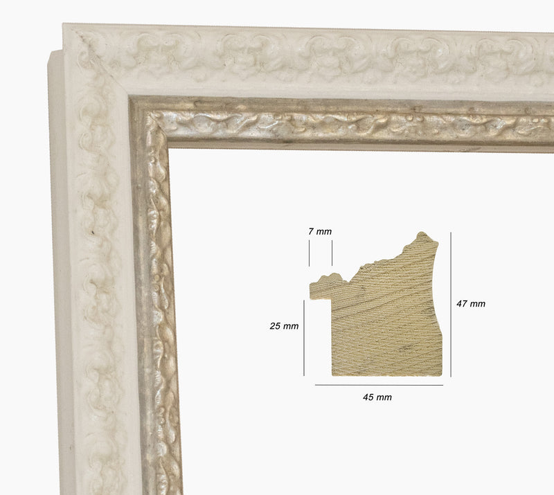 Cadre blanc fil argent en bois sur mesure 495.998