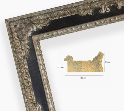 COR.743.602 wooden frame with silver leaf black throat